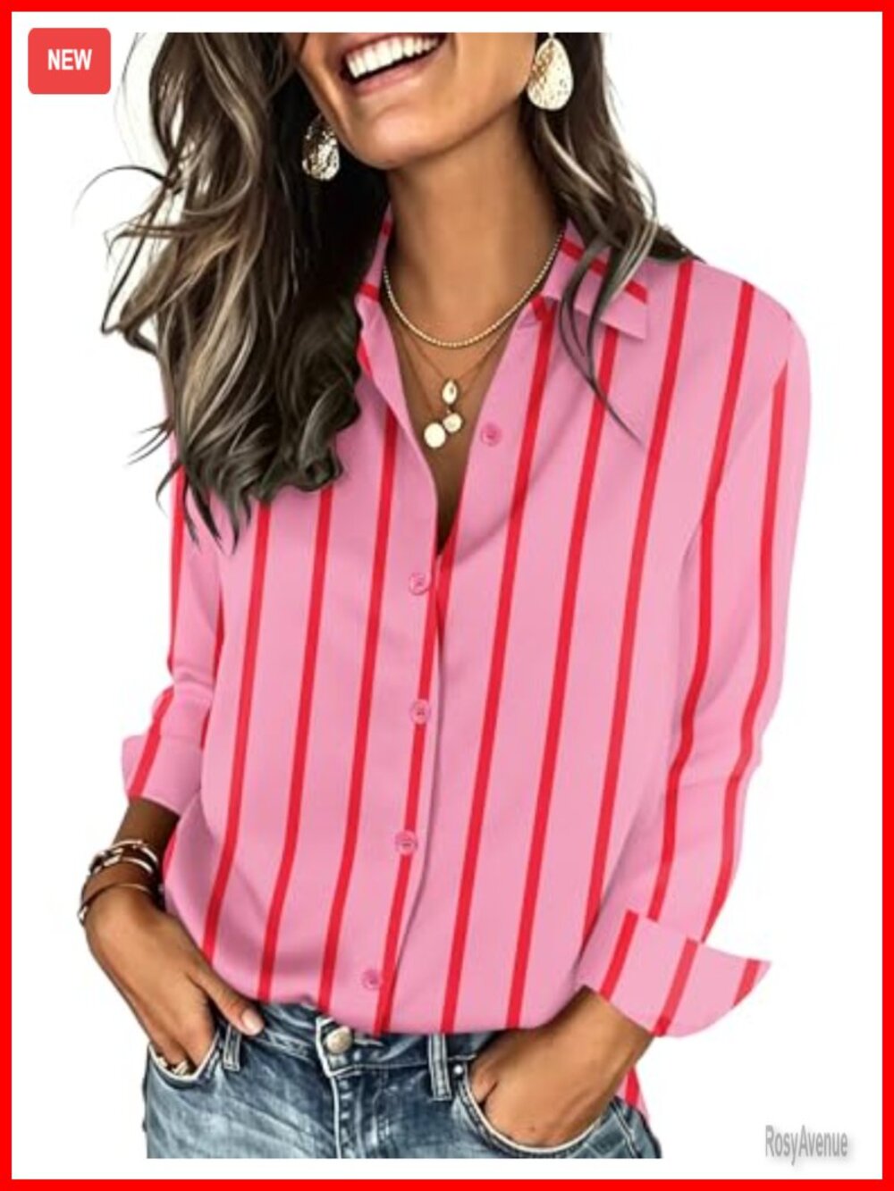 Women's Long Sleeve Button Down Blouse Polyester Collared Shirt
